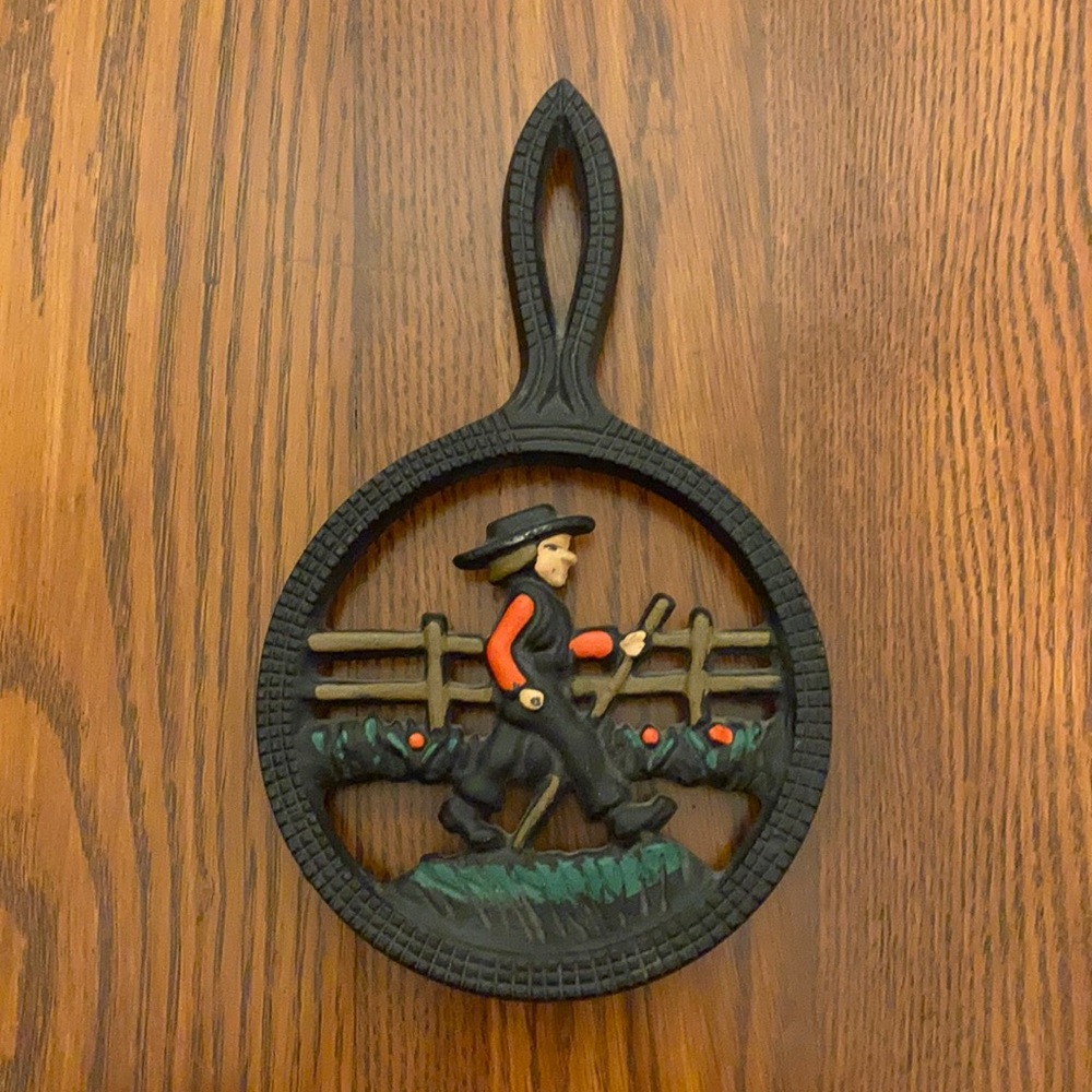 Vintage Cast Iron Amish Man Trivet - Like New